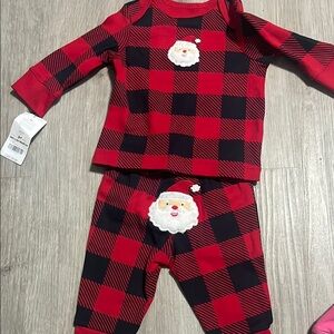 4/$20 Caters Red and Black Plaid Kids Pajamas with Santa Design 3M